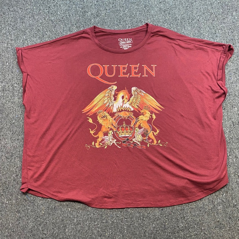 Queen Band Crest TShirt Sz 4X Womens Burgundy Rock Graphic Dolman Oversized Top